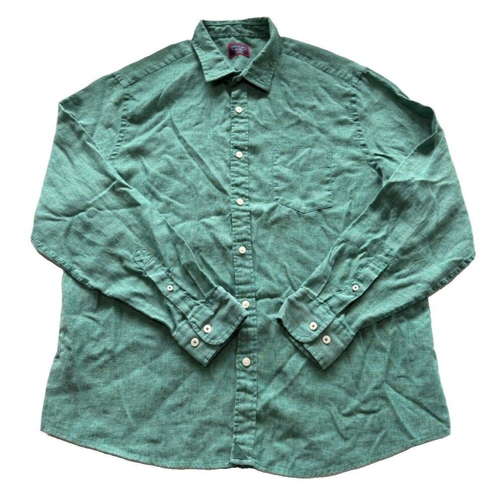 UNTUCKit Novack WR Green Linen Button Down Shirt Mens XL Regular Fit 40876